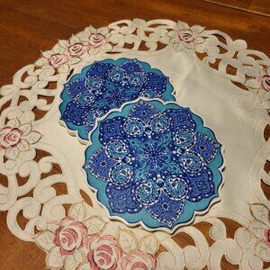 Beautiful pair of Turkish made Ceramic Trivets in amazing blue tones!